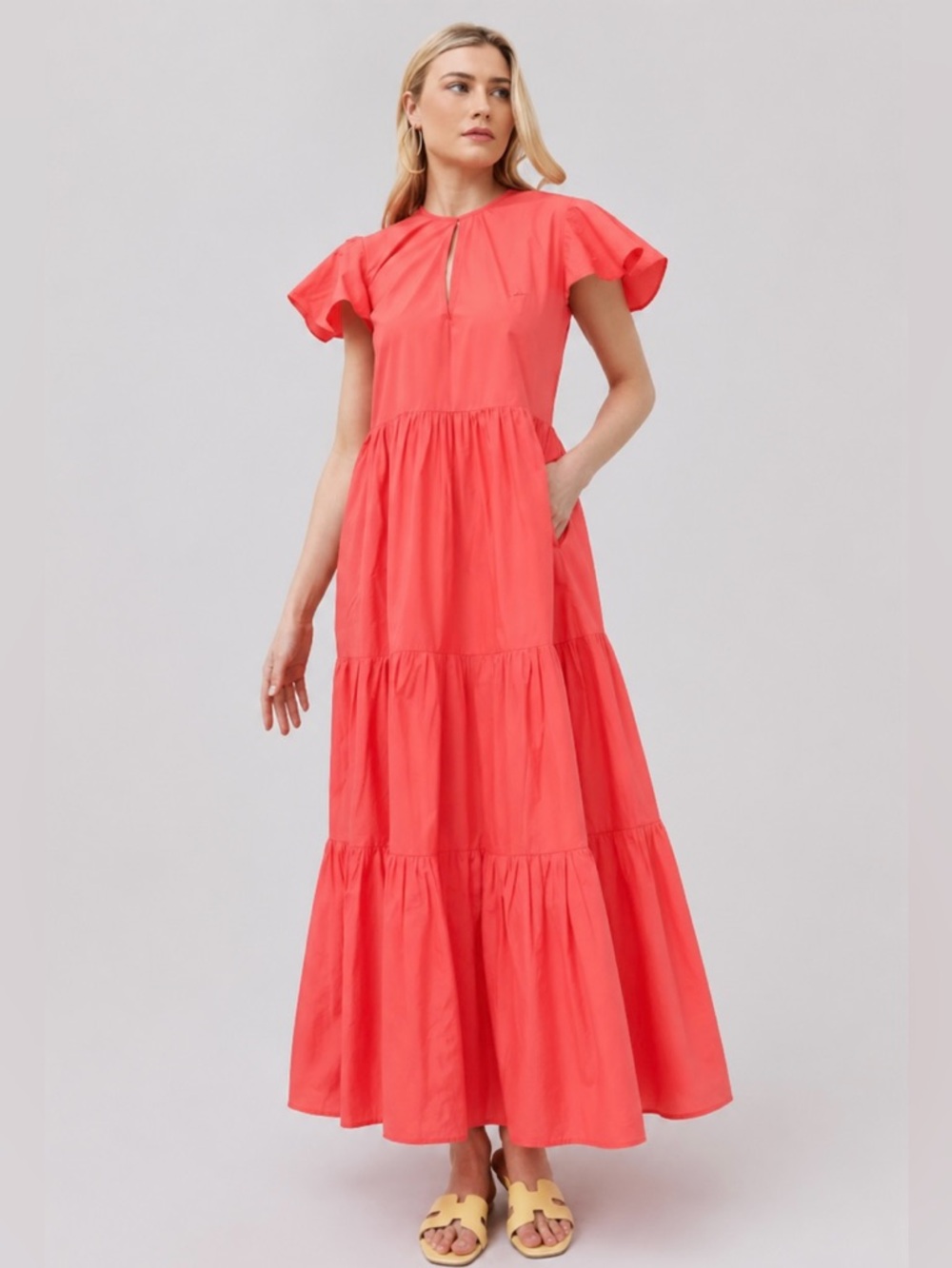 Oliphant | V neck Maxi Dress Coral Small NWT $328 retail Tuckernuck resort wear